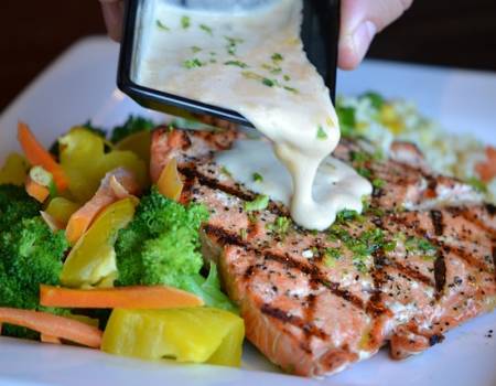 Close up salmon dinner